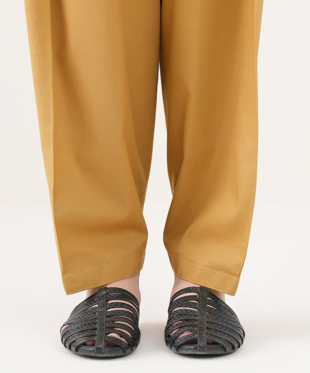 Women's RTW Linen Viscose Solid Yellow Shalwar