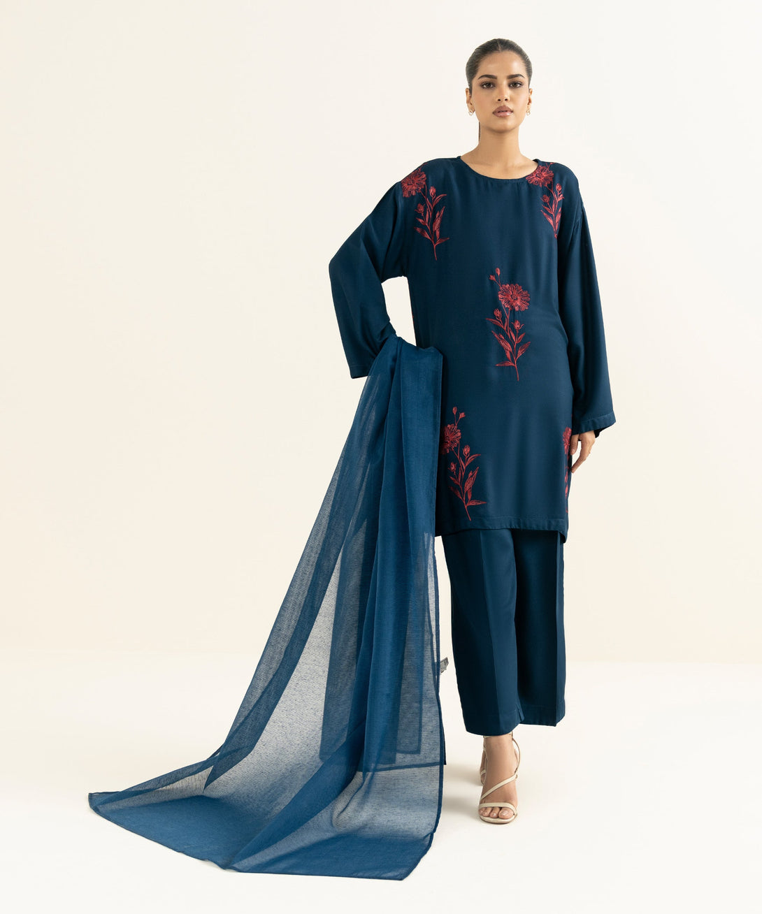 Textured Karandi Solid Teal Dupatta