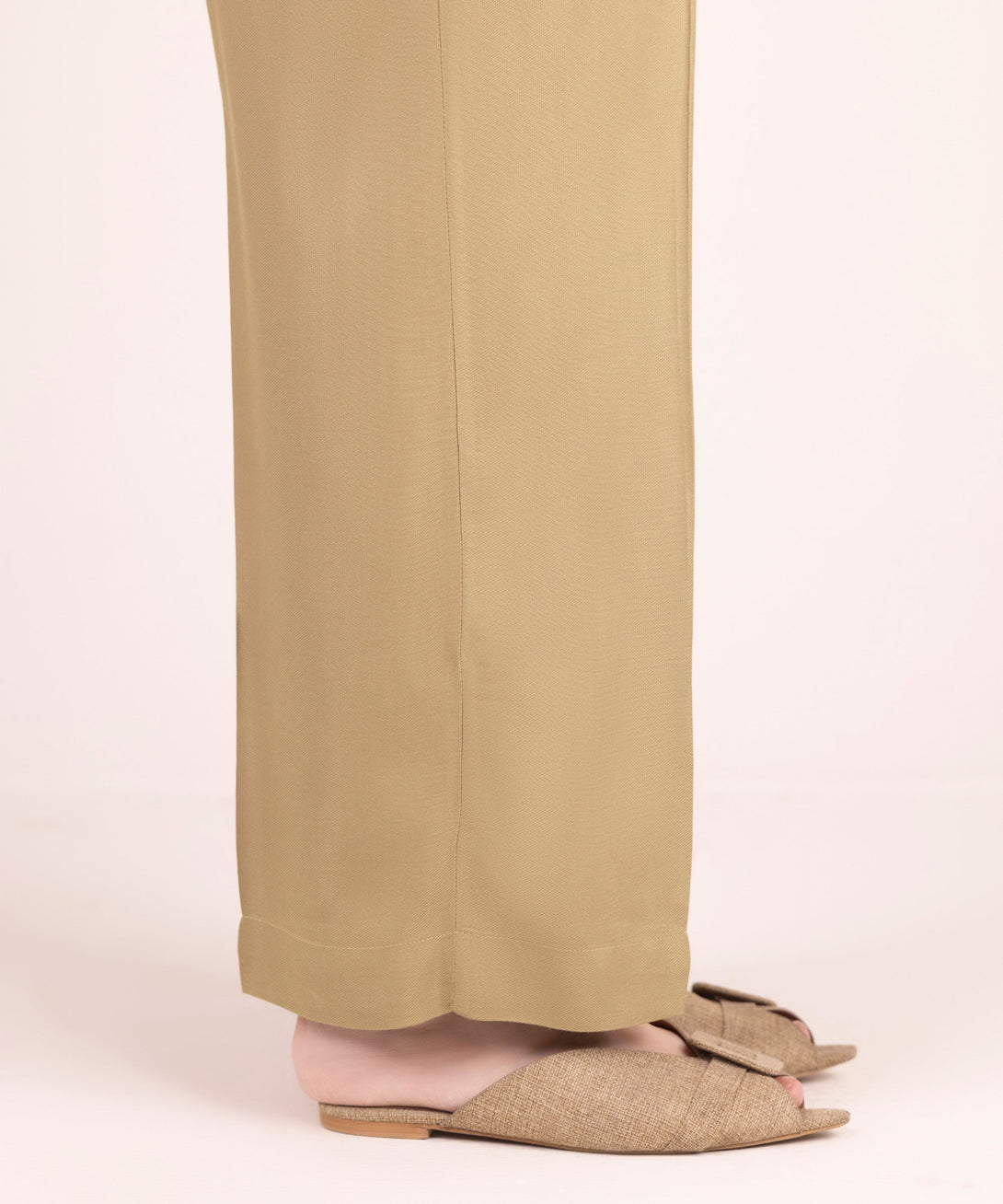 Women's RTW Bedford Solid Beige Straight Pants