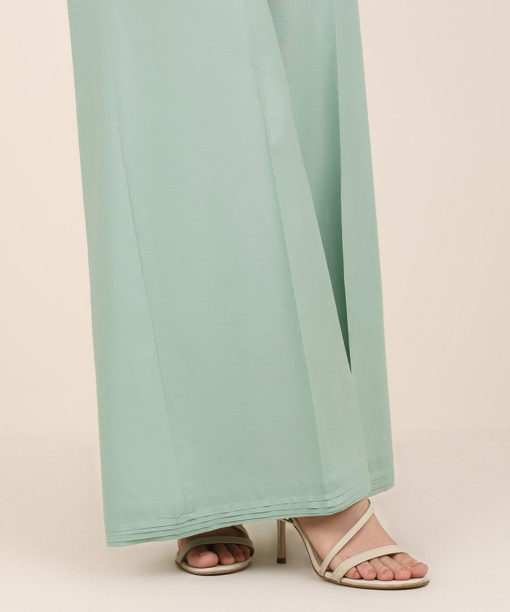 Women's RTW Cambric Blue Solid Flared Pants