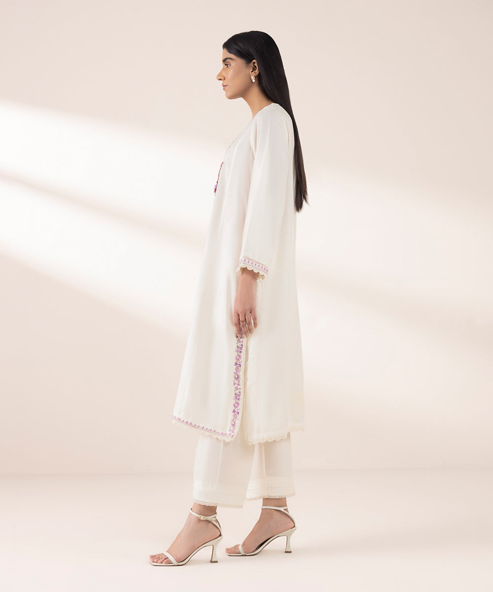 Women's RTW Lawn White Embroidered A-Line Shirt