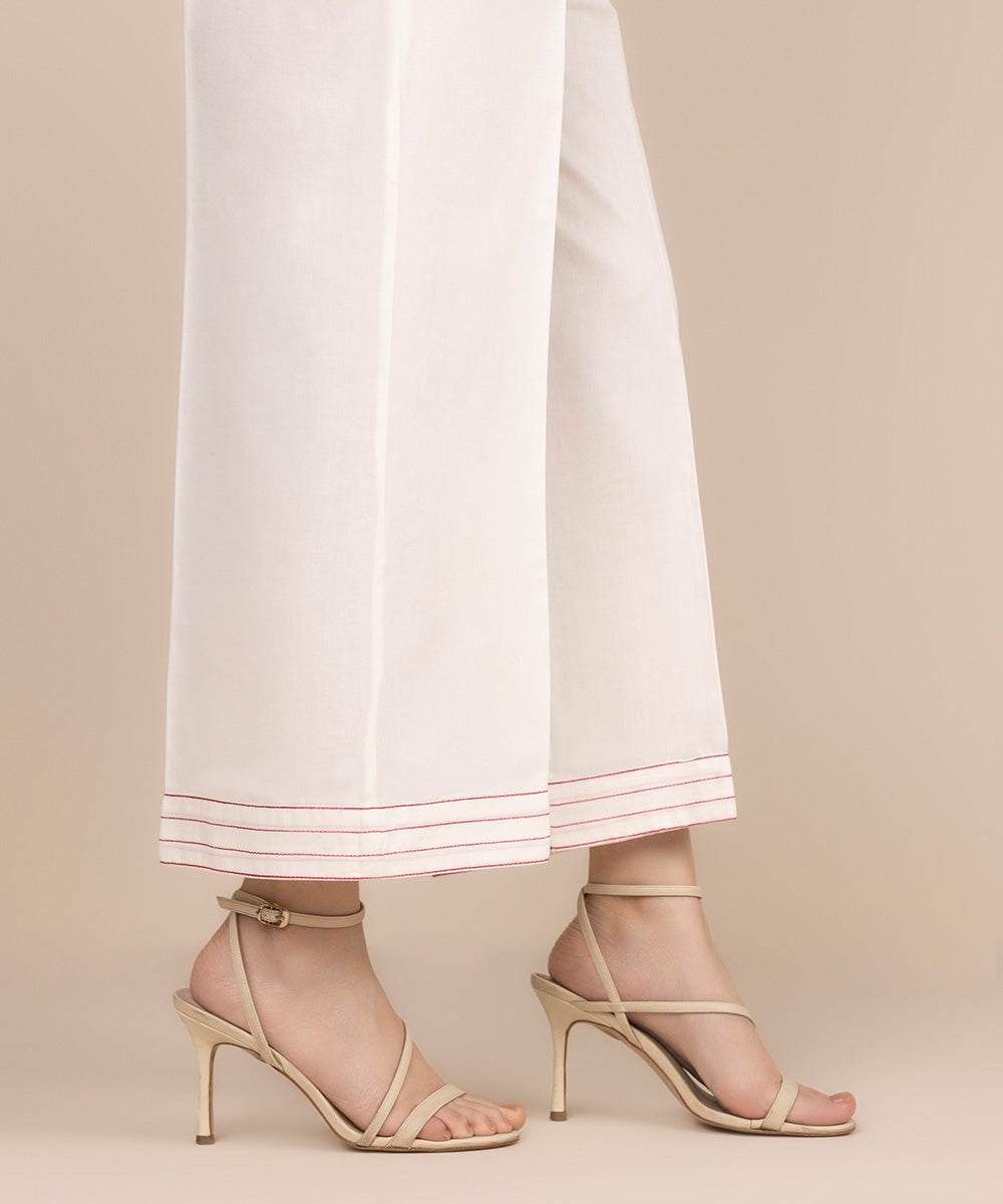 Women's RTW Cotton Satin White Solid Culottes