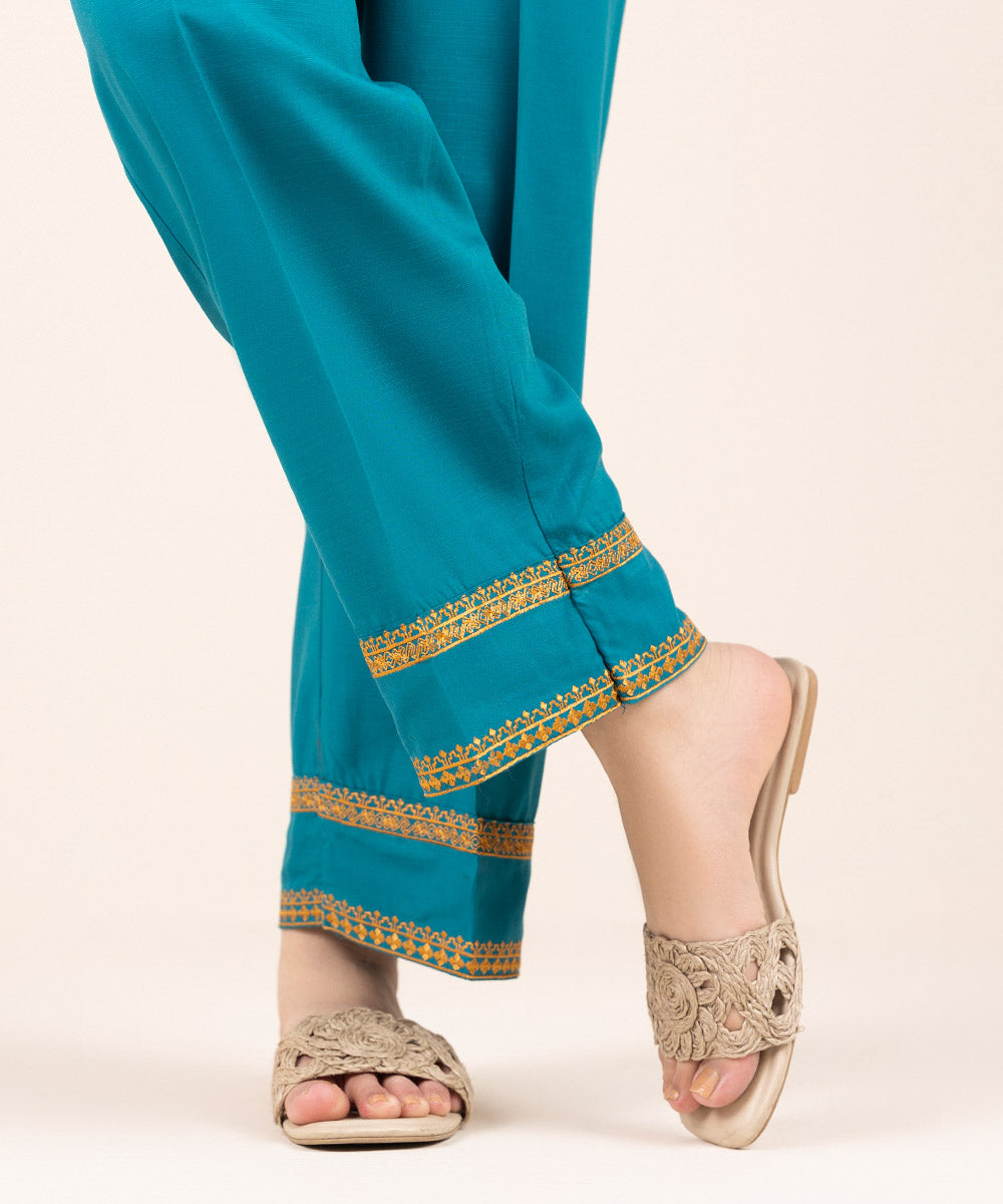 Embroidered Cambric Straight Pants