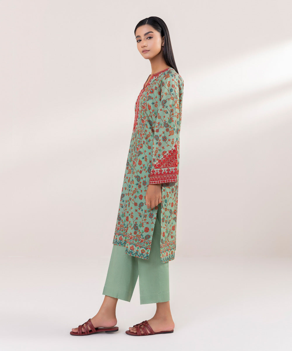 Women's Pret Lawn Printed Embroidered Green A-Line Shirt