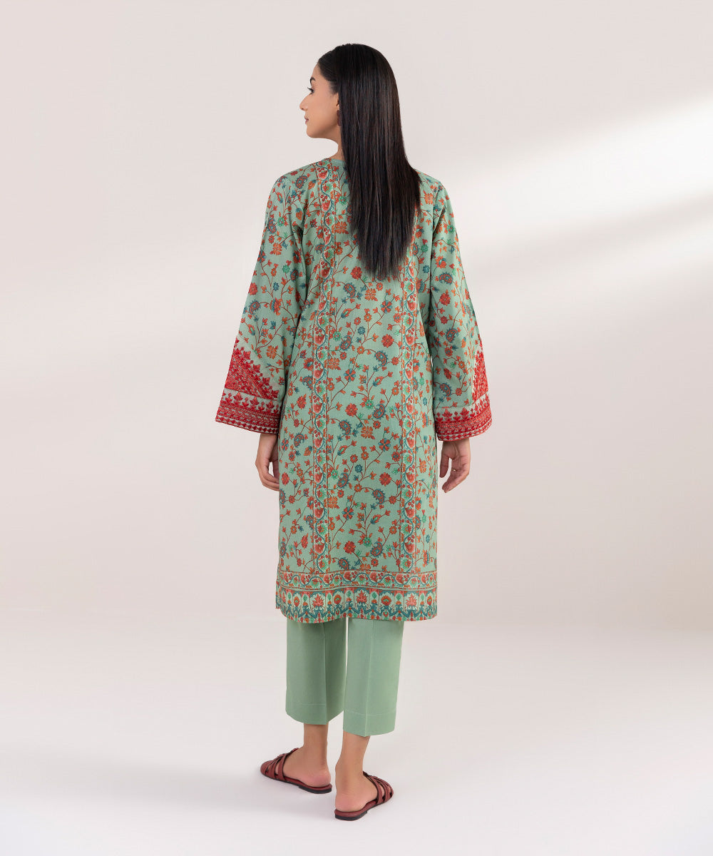 Women's Pret Lawn Printed Embroidered Green A-Line Shirt