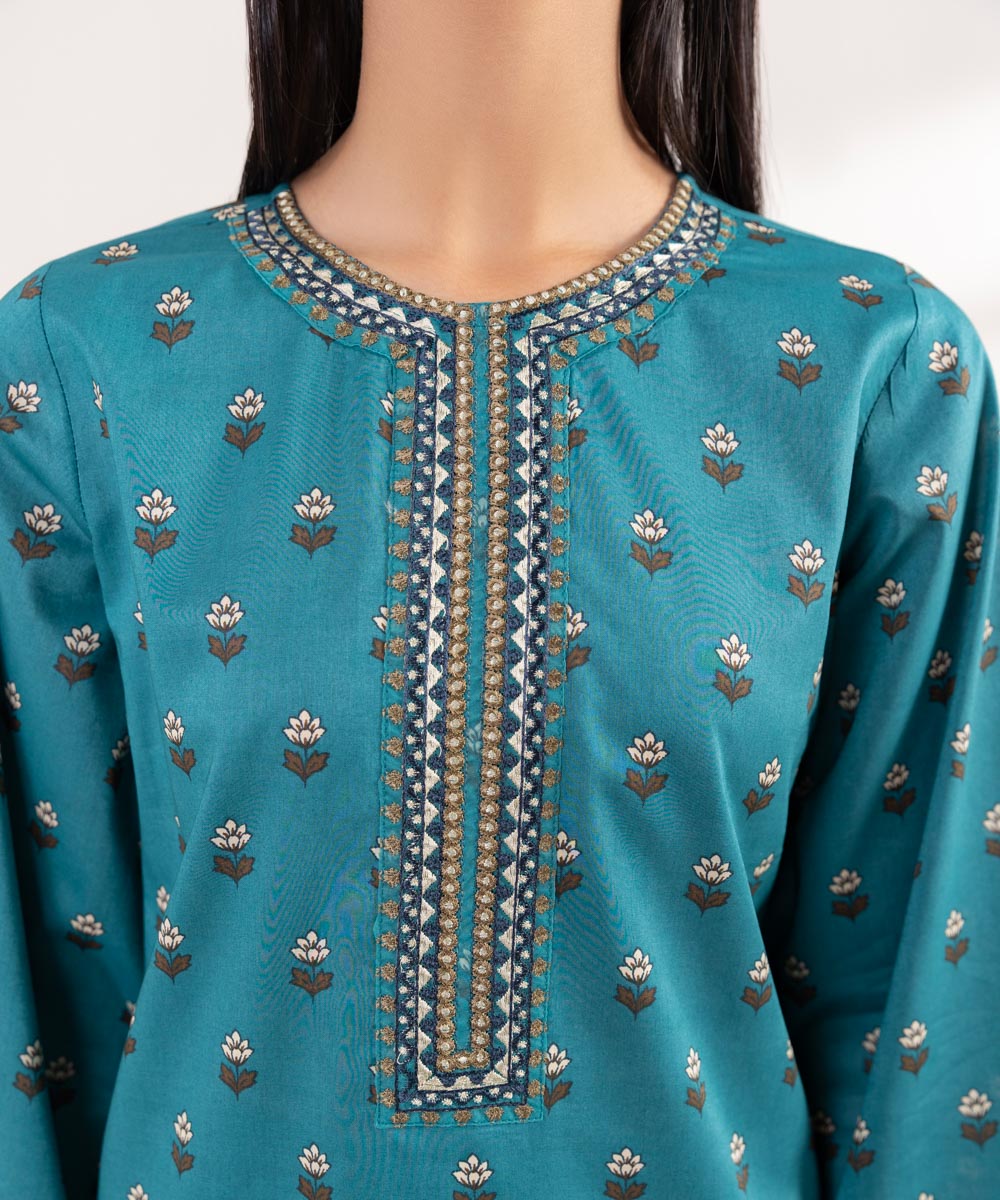 Women's Pret Lawn Printed Embroidered Blue A-Line Shirt