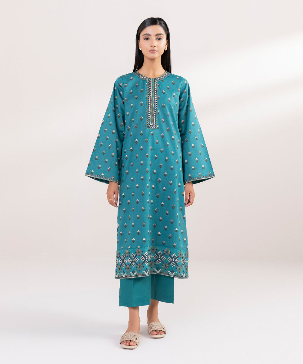 Women's Pret Lawn Printed Embroidered Blue A-Line Shirt