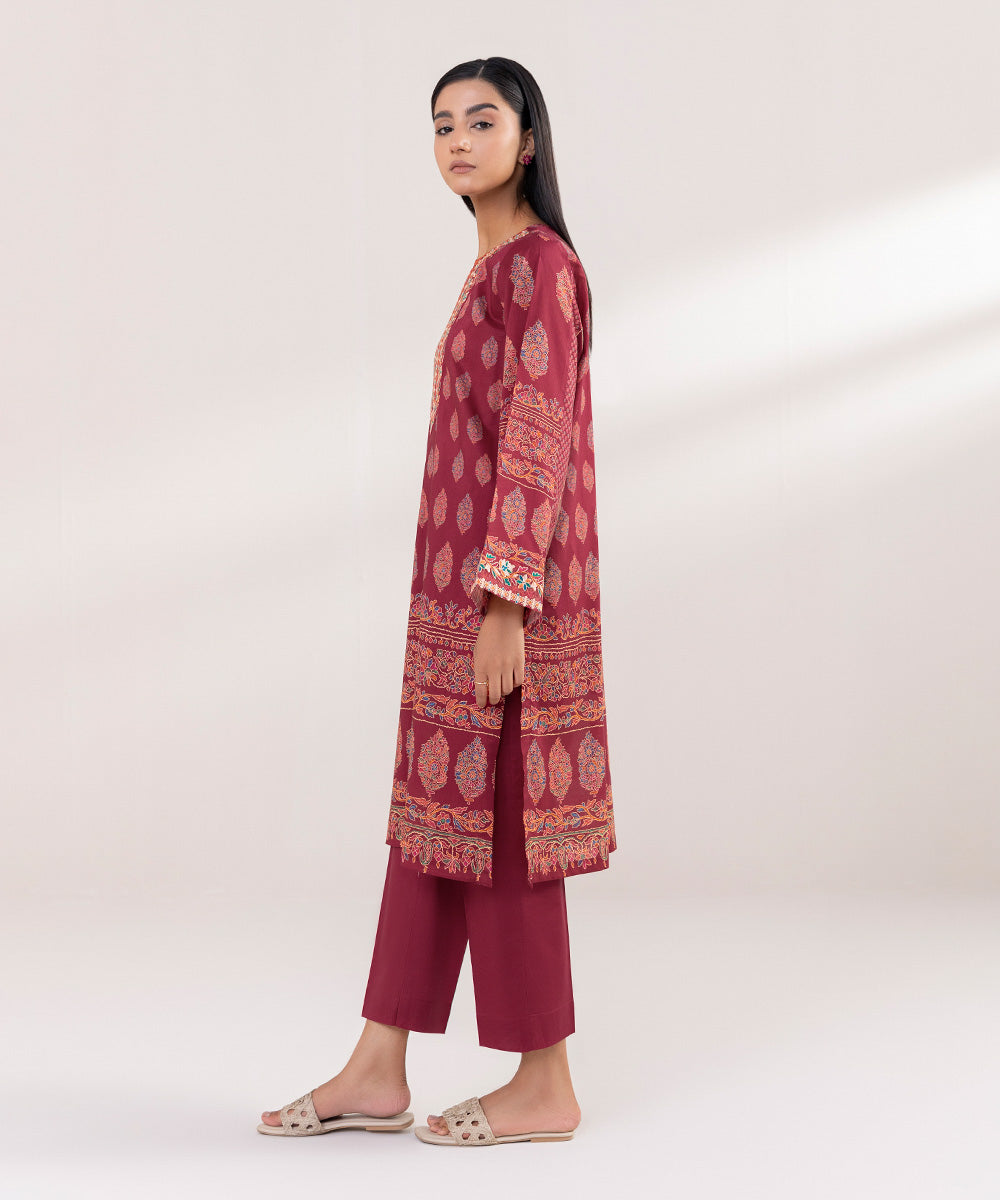 Women's Pret Lawn Printed Embroidered Red Straight Shirt