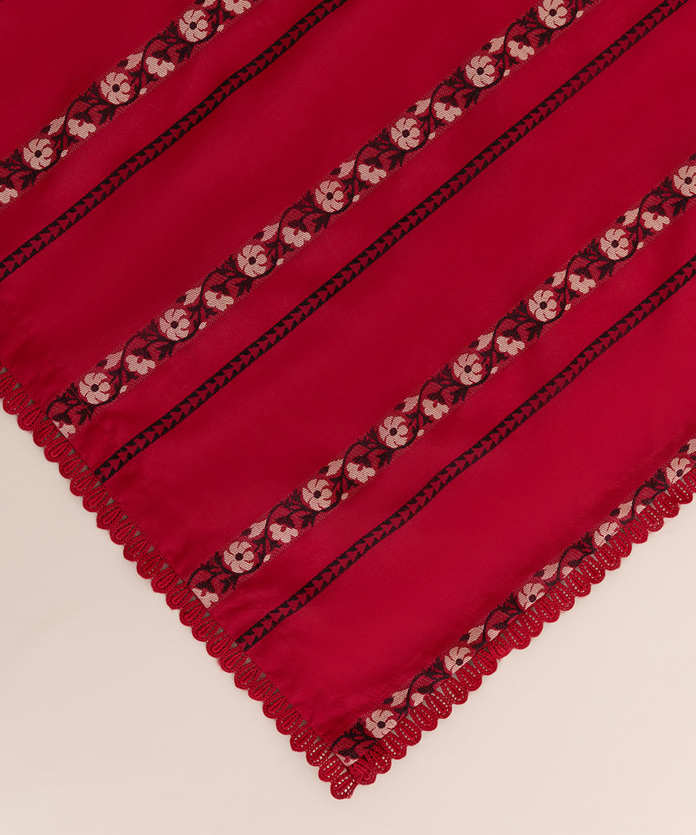 Extra Weft Jacquard Red Solid Dupatta