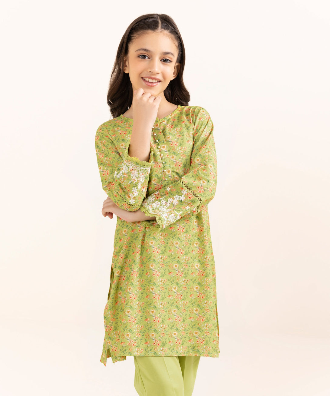 Mommy & Me Girls Two Piece Arabic Lawn Embroidered Suit