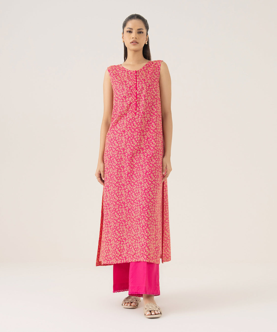 Women's RTW Arabic Lawn Pink Printed A-Line Shirt