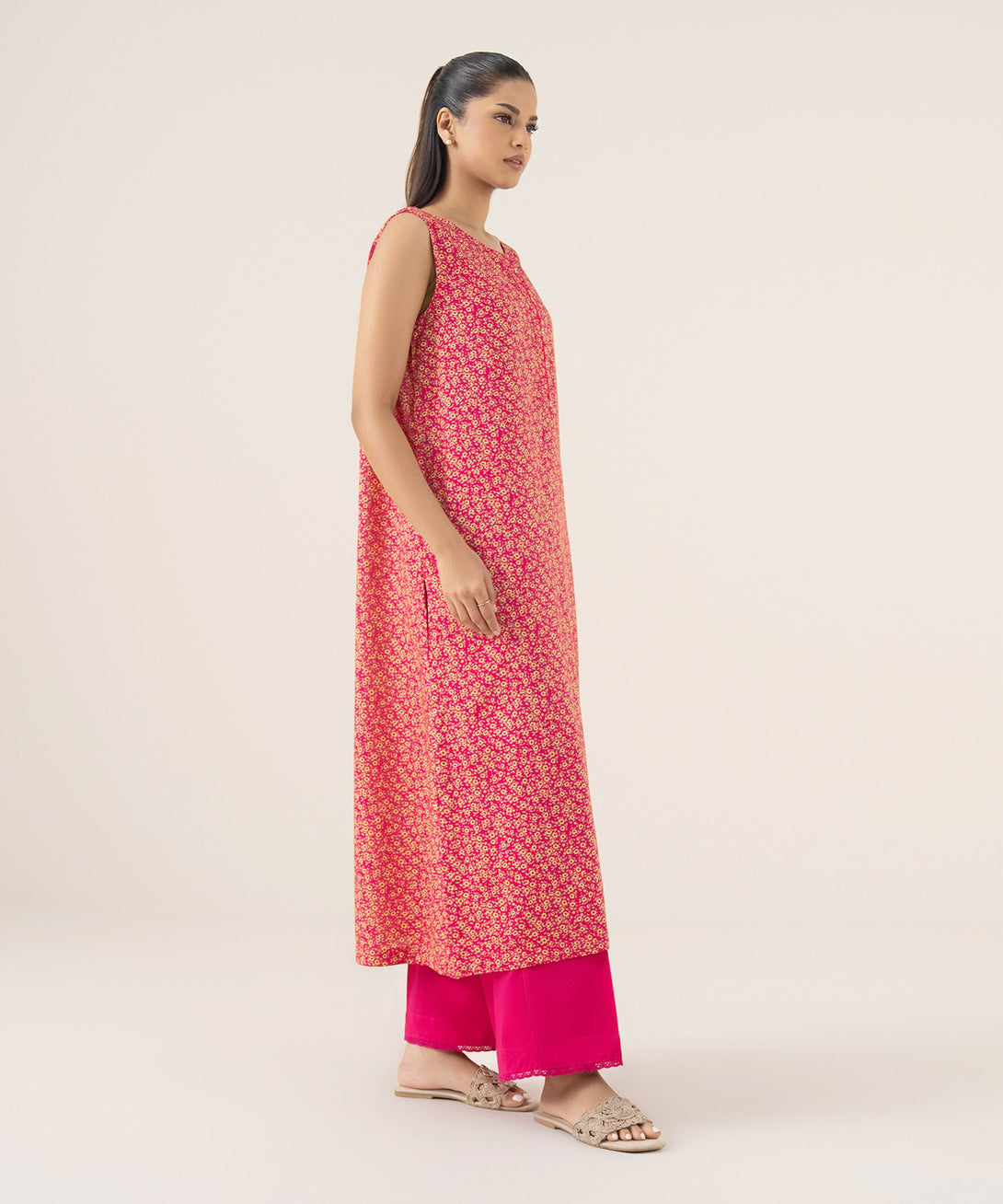Women's RTW Arabic Lawn Pink Printed A-Line Shirt