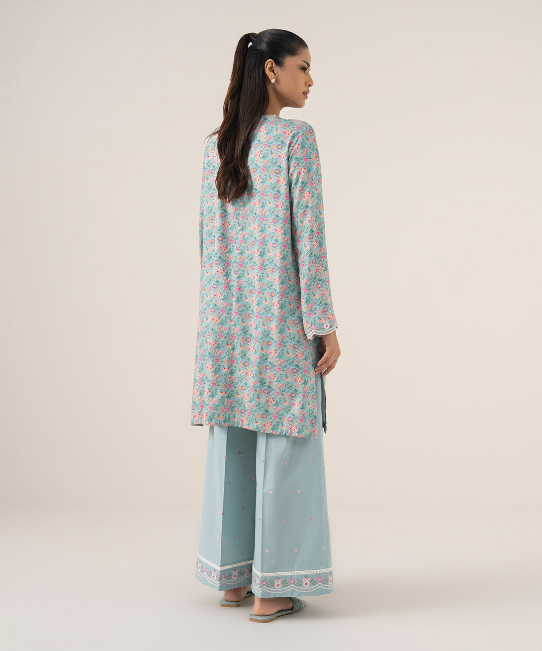 Women's RTW Arabic Lawn Blue Printed A-Line Shirt