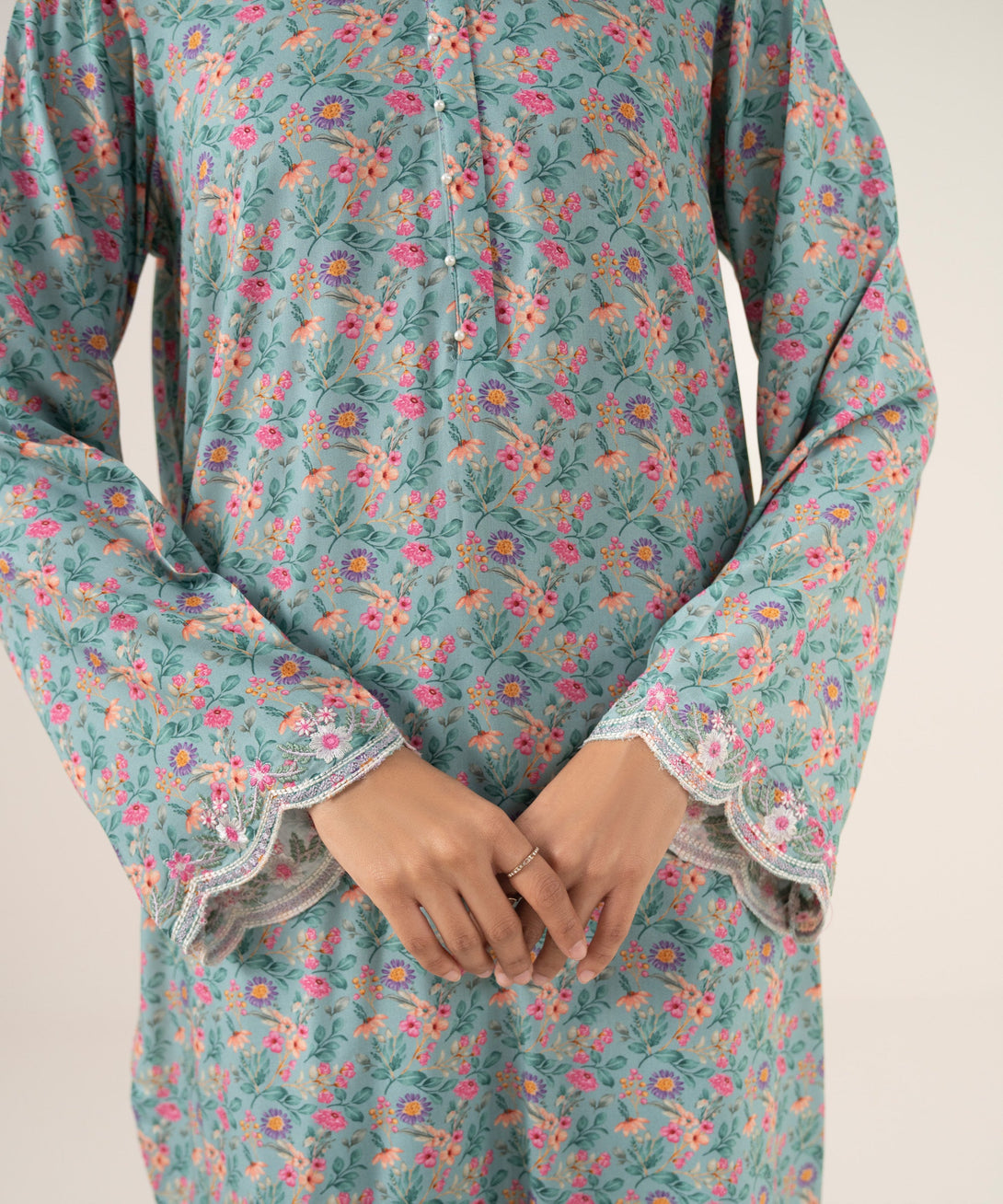 Women's RTW Arabic Lawn Blue Printed A-Line Shirt