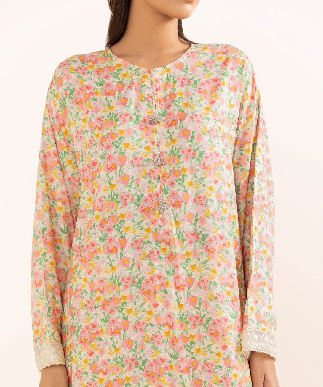 Women's RTW Arabic Lawn Multi Embroidered Boxy Shirt