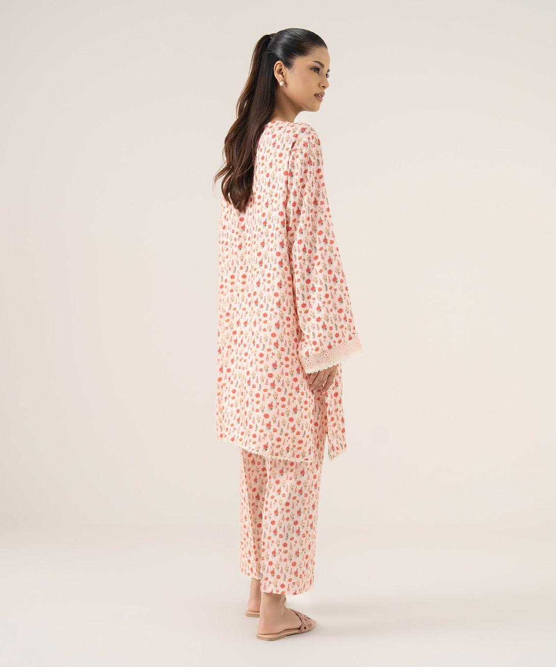 Women's RTW Arabic Lawn Pink Embroidered A-Line Shirt