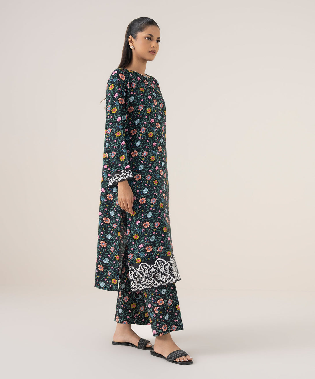 Women's RTW Arabic Lawn Multi Embroidered A-Line Shirt