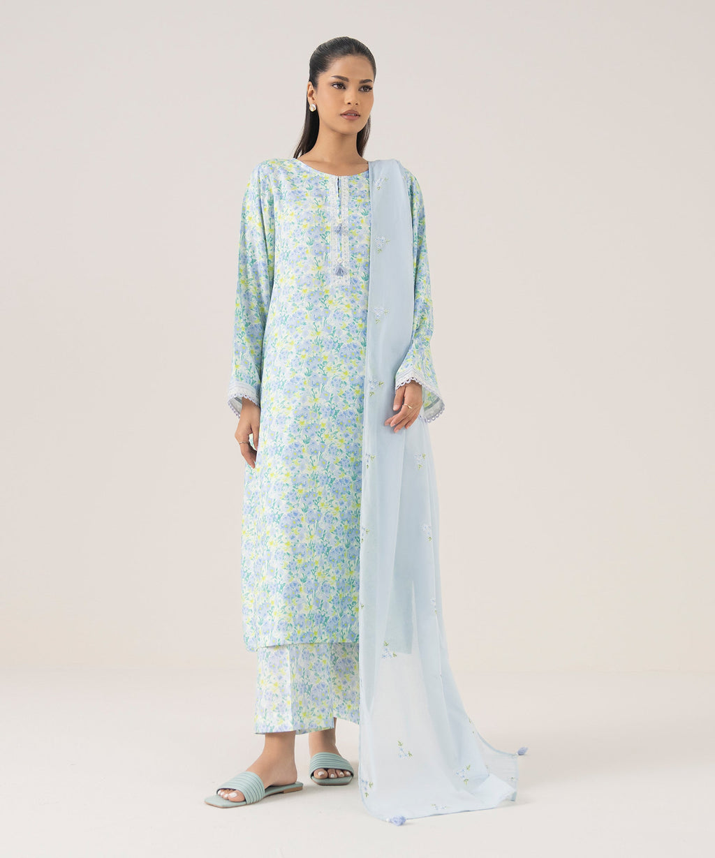 Fine Voile Blue Embroidered Dupatta