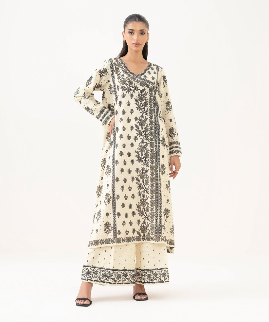 Women's RTW Light Khaddar Printed A-Line Off White Shirt