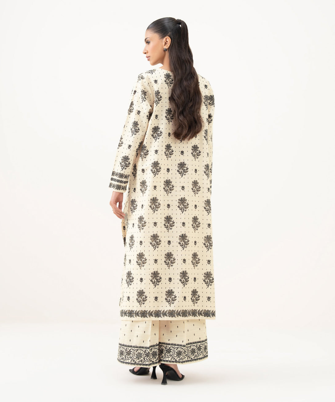 Women's RTW Light Khaddar Printed A-Line Off White Shirt