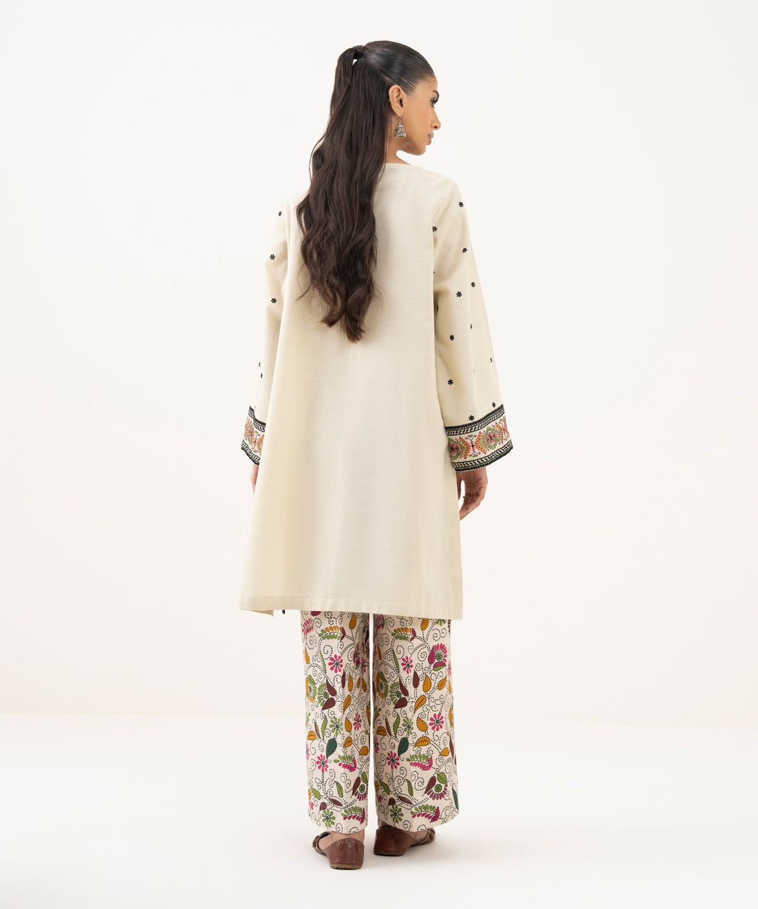 Women's RTW Light Khaddar Embroidered A-Line Off White Shirt