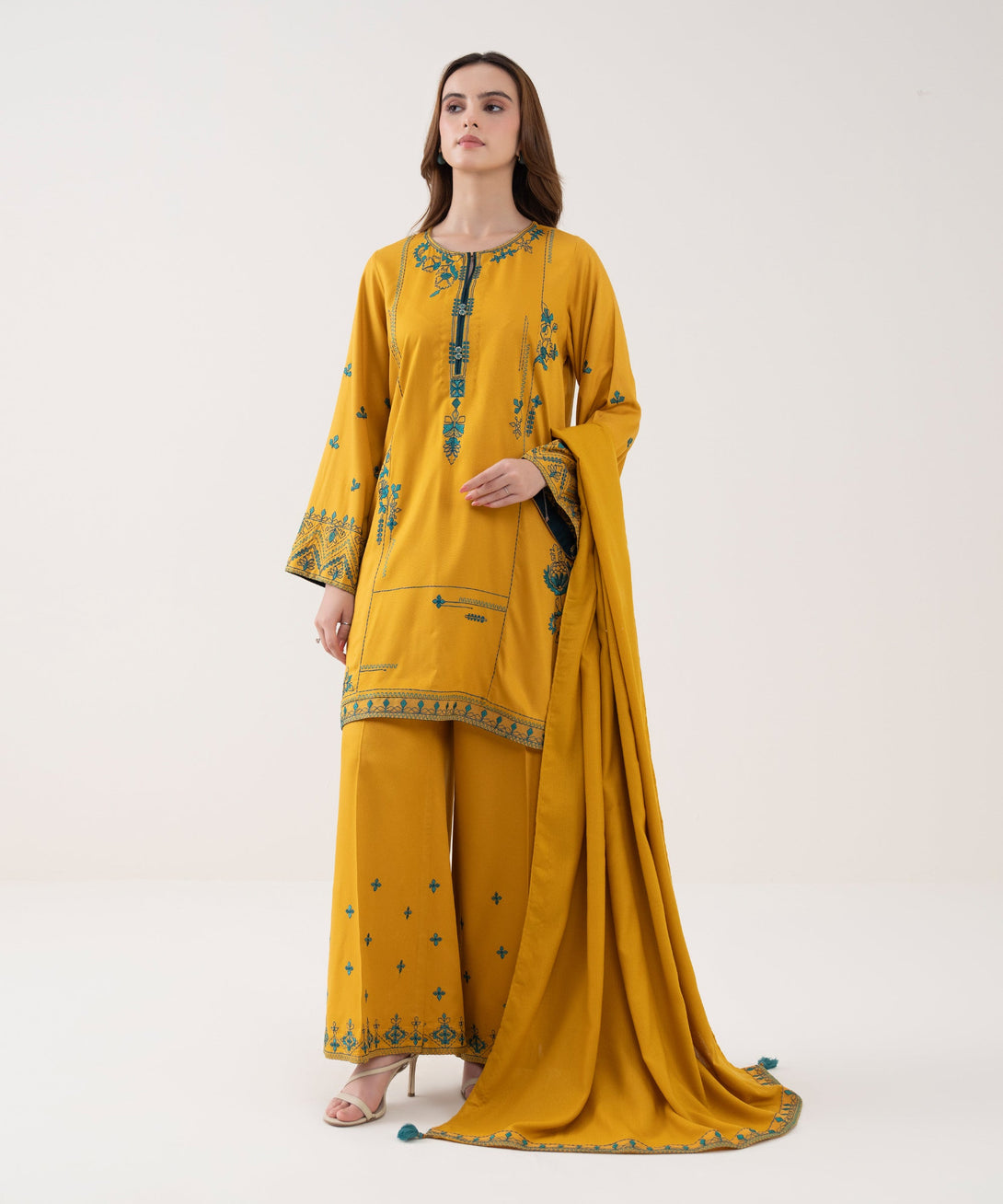 Herringbone Embroidered Yellow Dupatta
