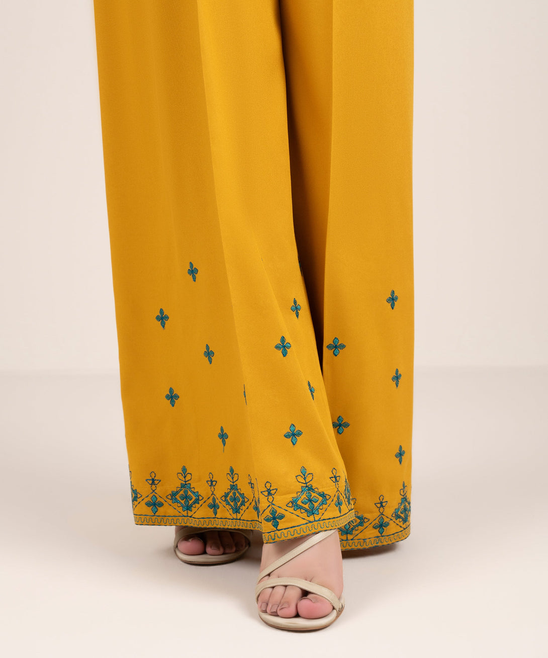 Women's RTW Viscose Marina Embroidered Yellow Flared Pants
