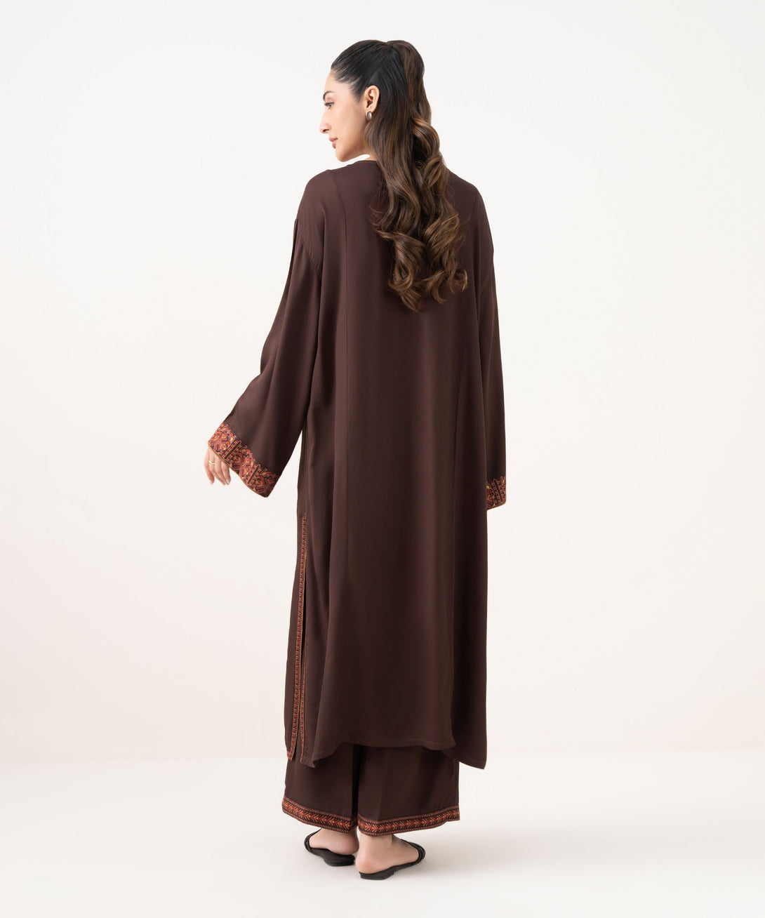 Women's RTW Bedford  Embroidered Brown Drop Shoulder Shirt