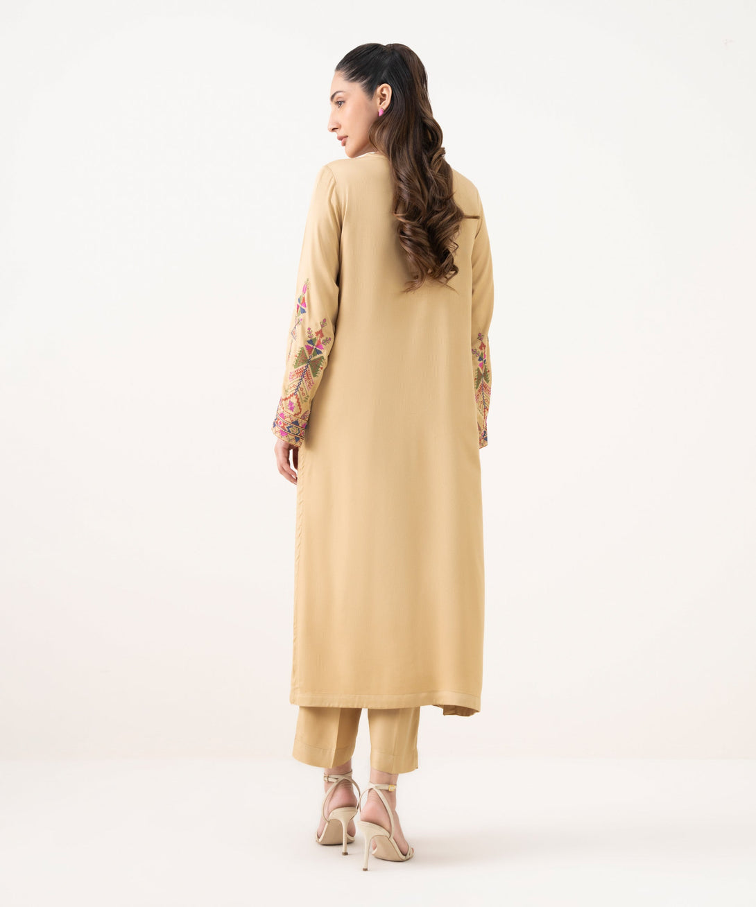Women's RTW Bedford  Embroidered Beige A-Line Shirt