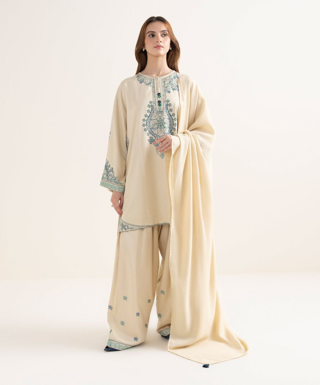 Herringbone Solid Off White Dupatta