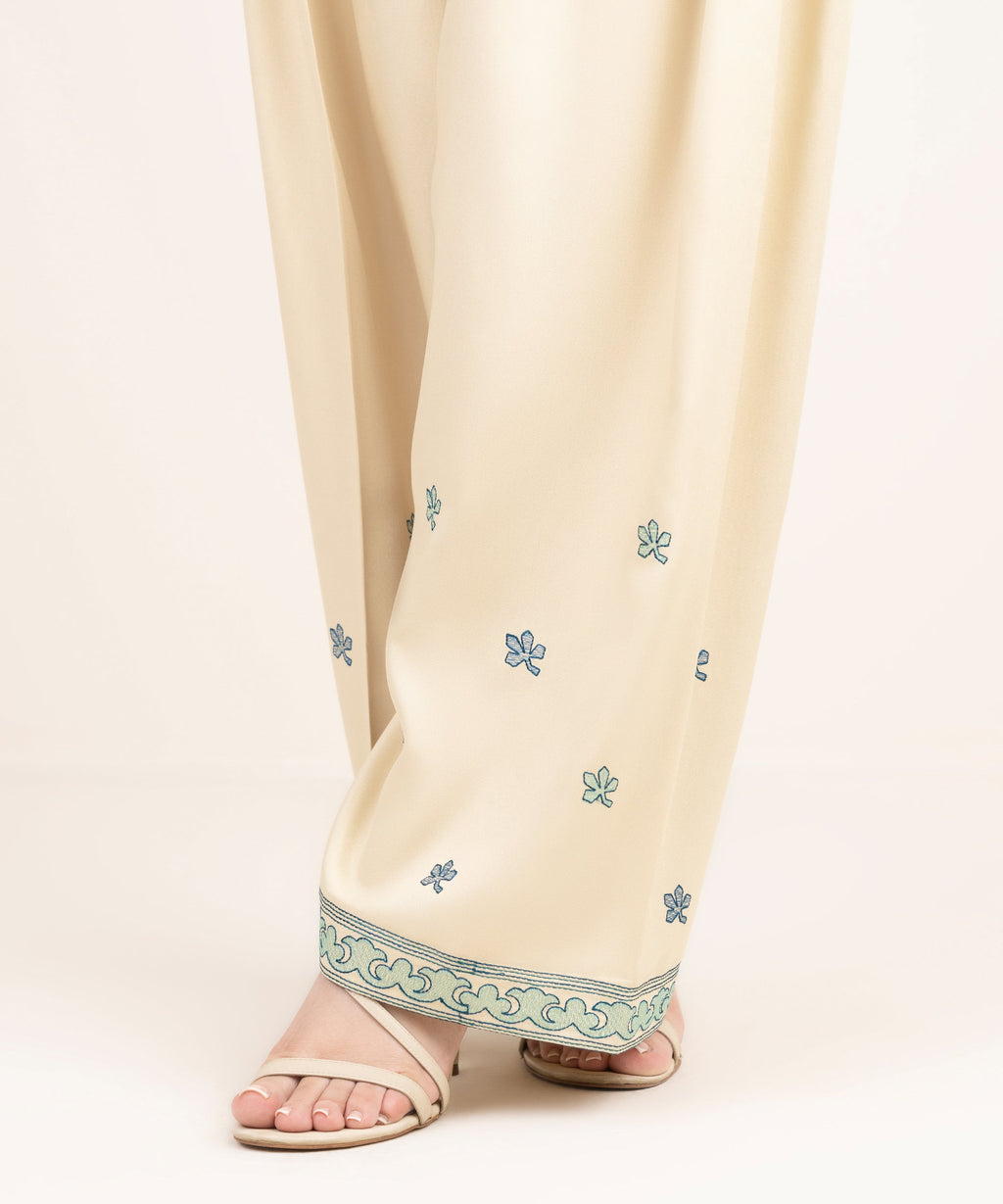 Women's RTW Viscose Marina Embroidered Off White Shalwar