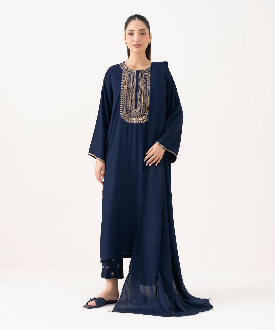 Women's RTW Bedford  Embroidered Blue A-Line Shirt