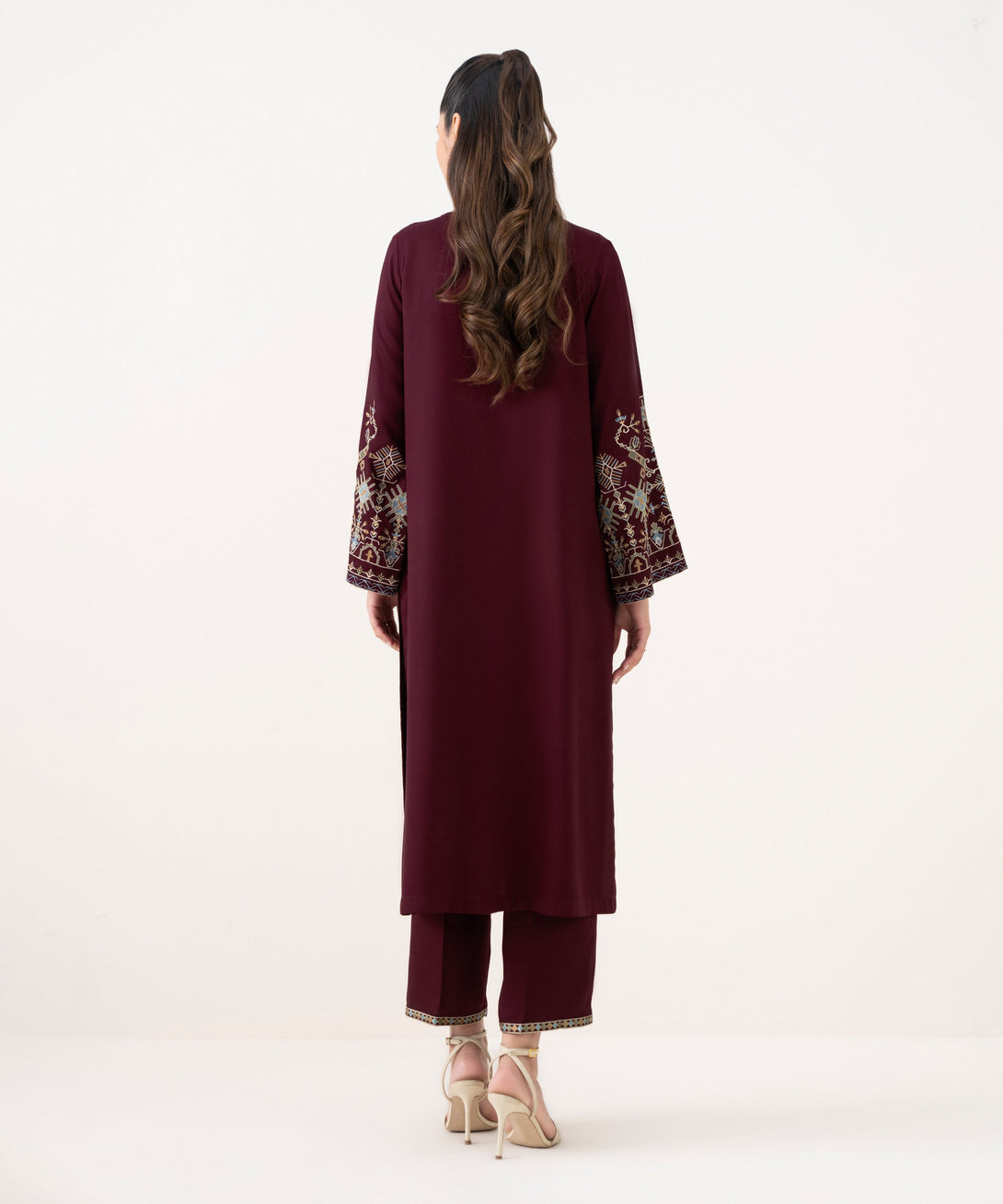 Women's RTW Bedford  Embroidered Maroon A-Line Shirt