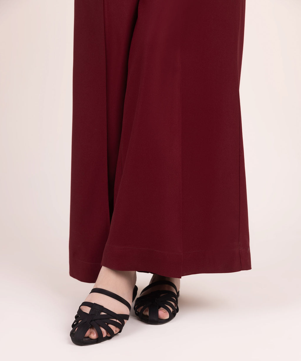 Women's RTW Viscose Marina Solid Red Flared Pants