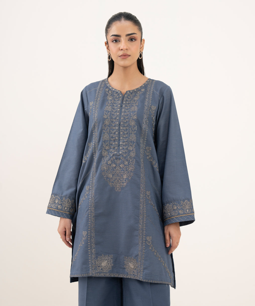 Embroidered Zari Cotton Shirt