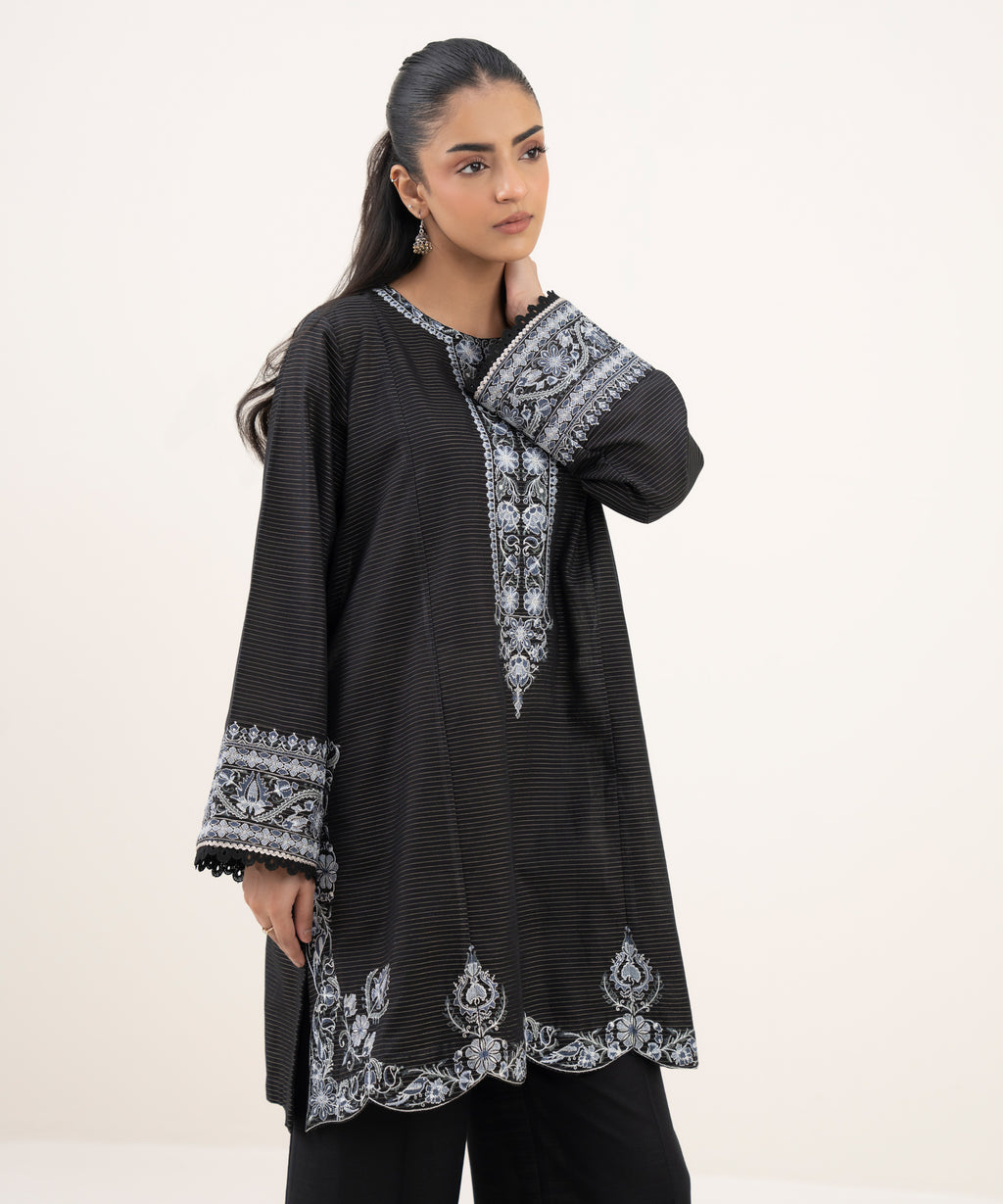 Embroidered Zari Cotton Shirt