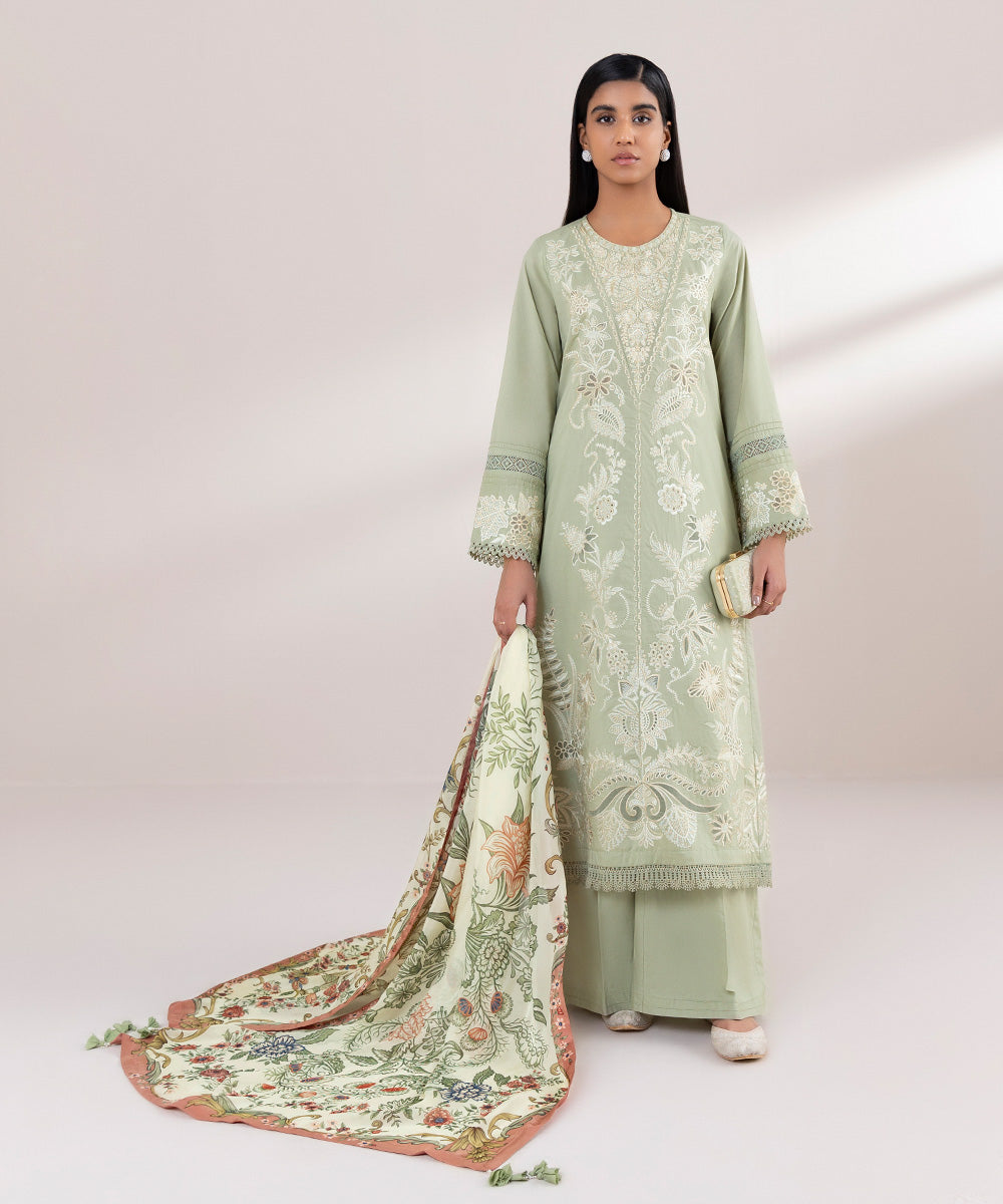 Bemberg Tissue Green Printed Dupatta