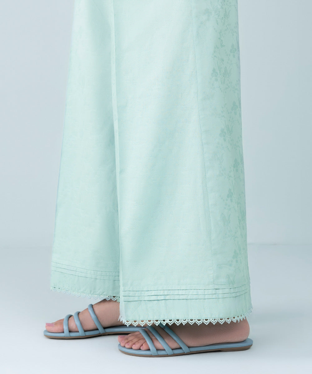 Women's Pret Cotton Jacquard Pastel Blue Dyed Culottes