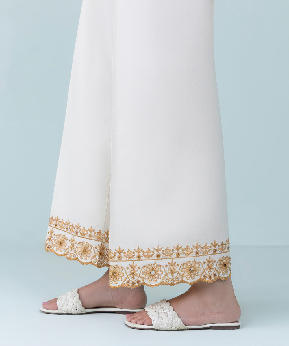 Women's Pret Cambric Embroidered Ivory Culottes