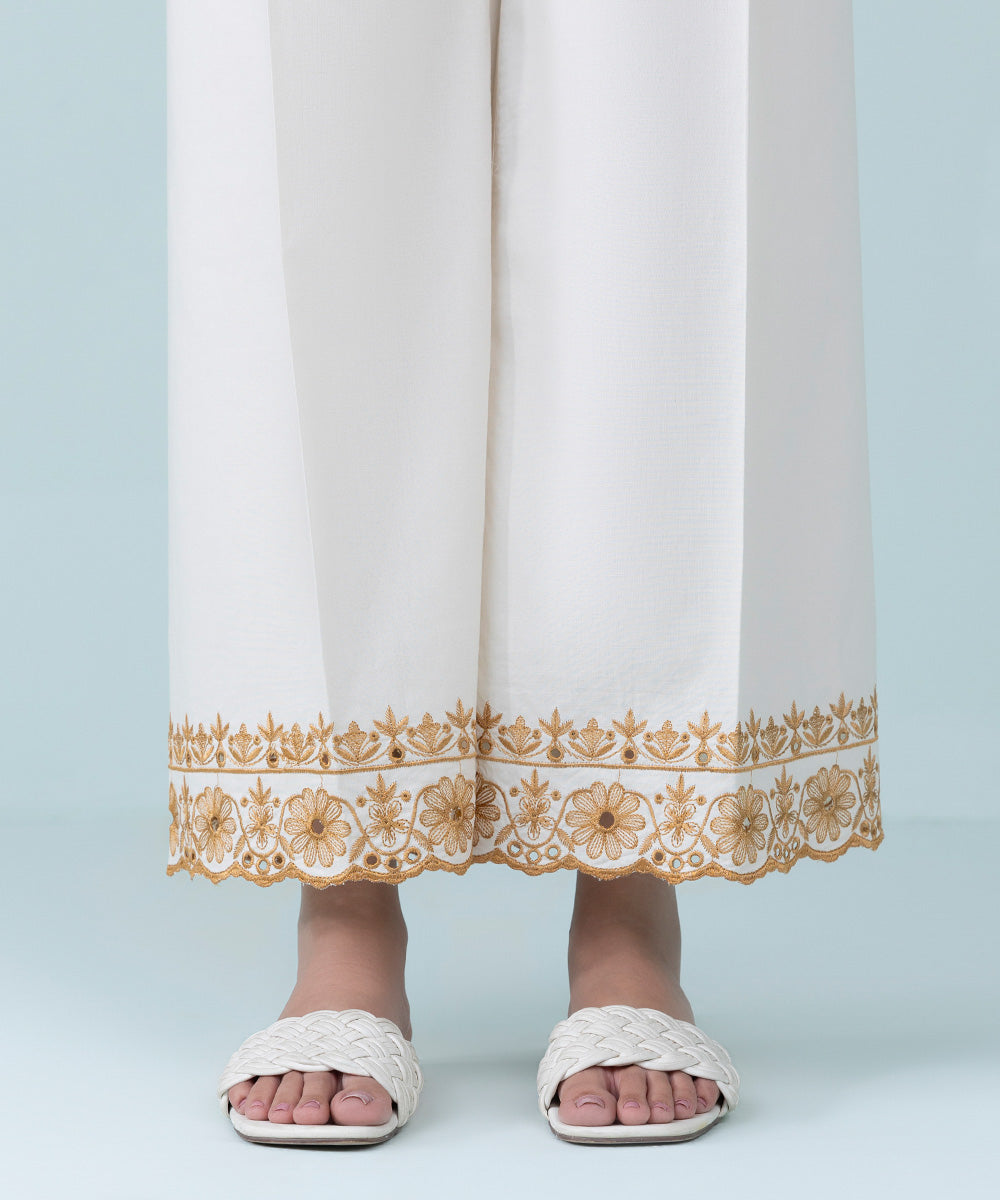 Women's Pret Cambric Embroidered Ivory Culottes