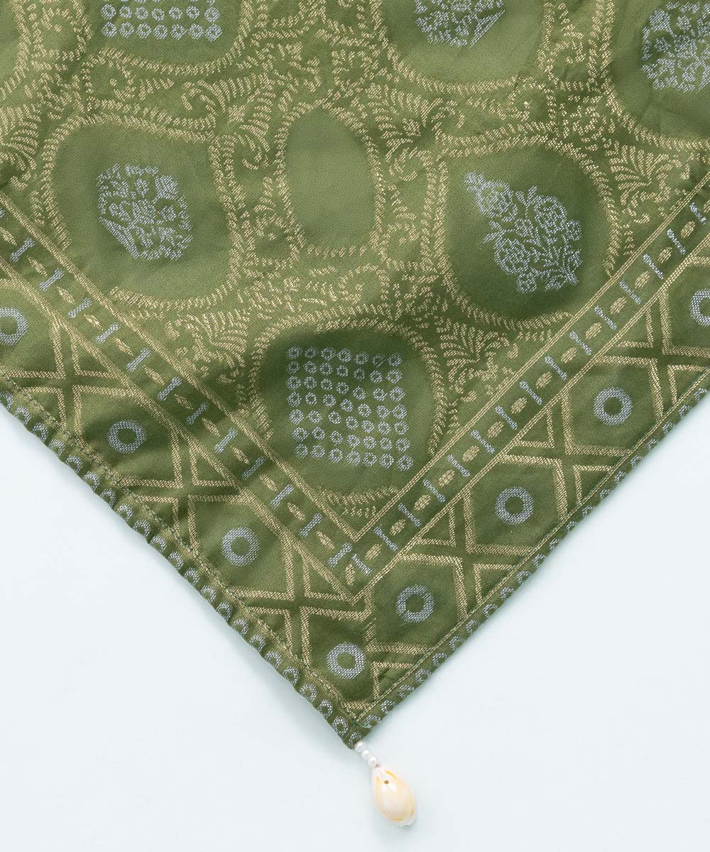 Women's Extra Weft Jacquard Grass Green Printed Dupatta