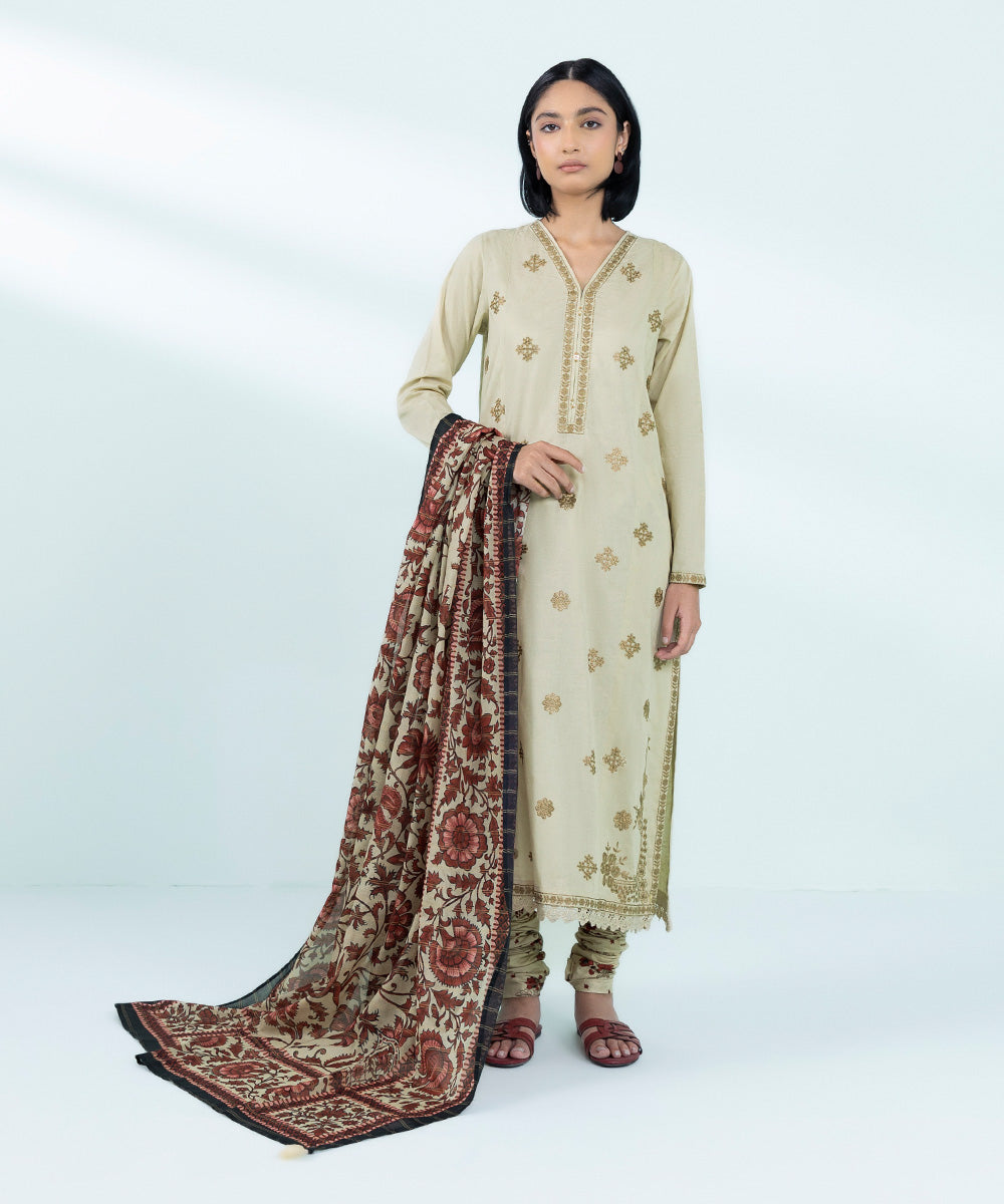 Women's Zari Voile Brown Printed Dupatta