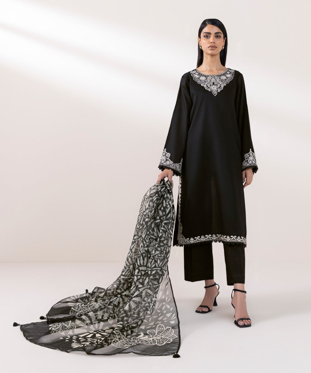 Blended Organza Printed Black Dupatta