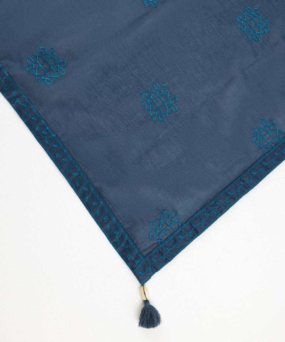 Fine Voile Embroidered Blue Dupatta