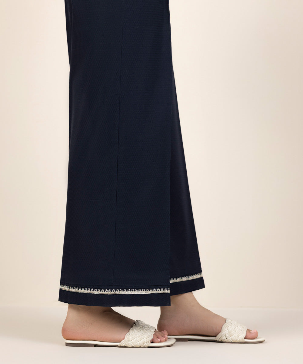 Women's Pret Dobby Embroidered Blue Culottes