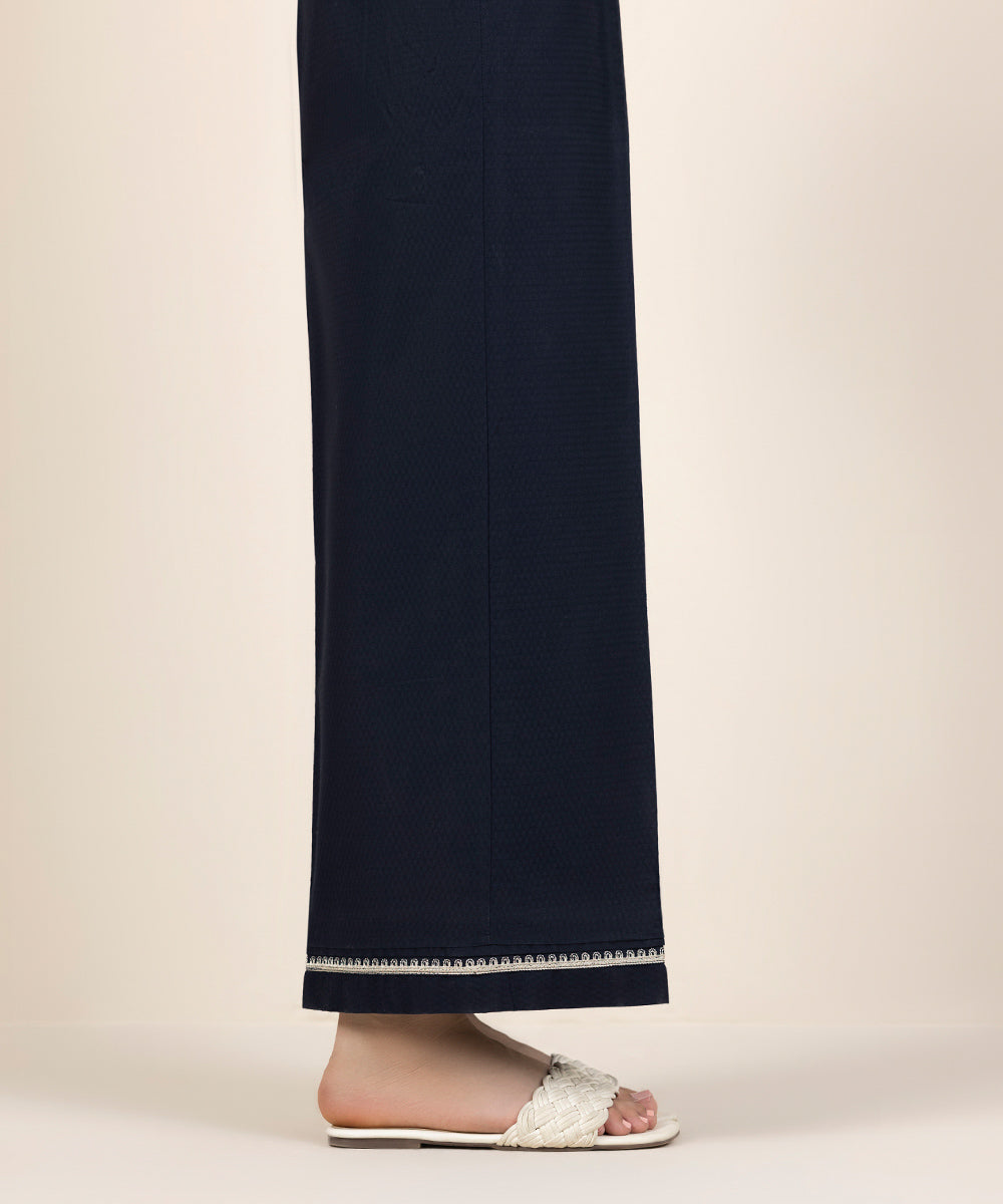 Women's Pret Dobby Embroidered Blue Culottes