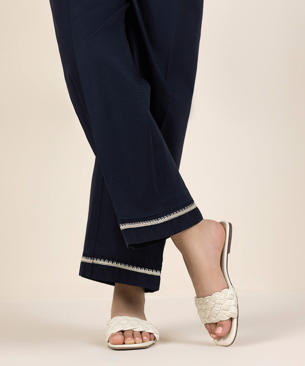 Women's Pret Dobby Embroidered Blue Culottes