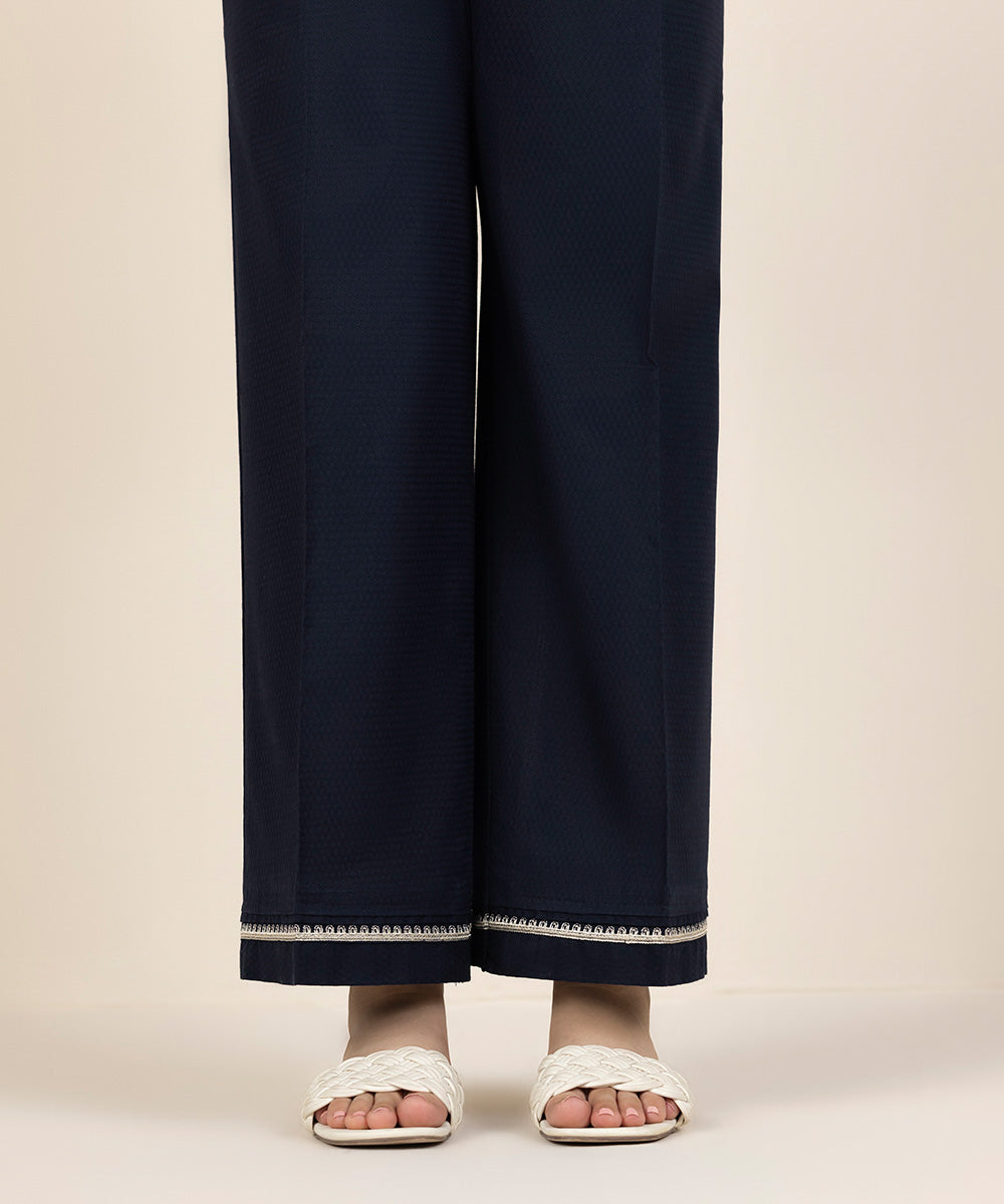 Women's Pret Dobby Embroidered Blue Culottes