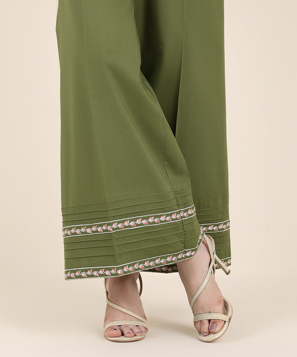 Women's RTW Cambric Green Embroidered Flared Pants