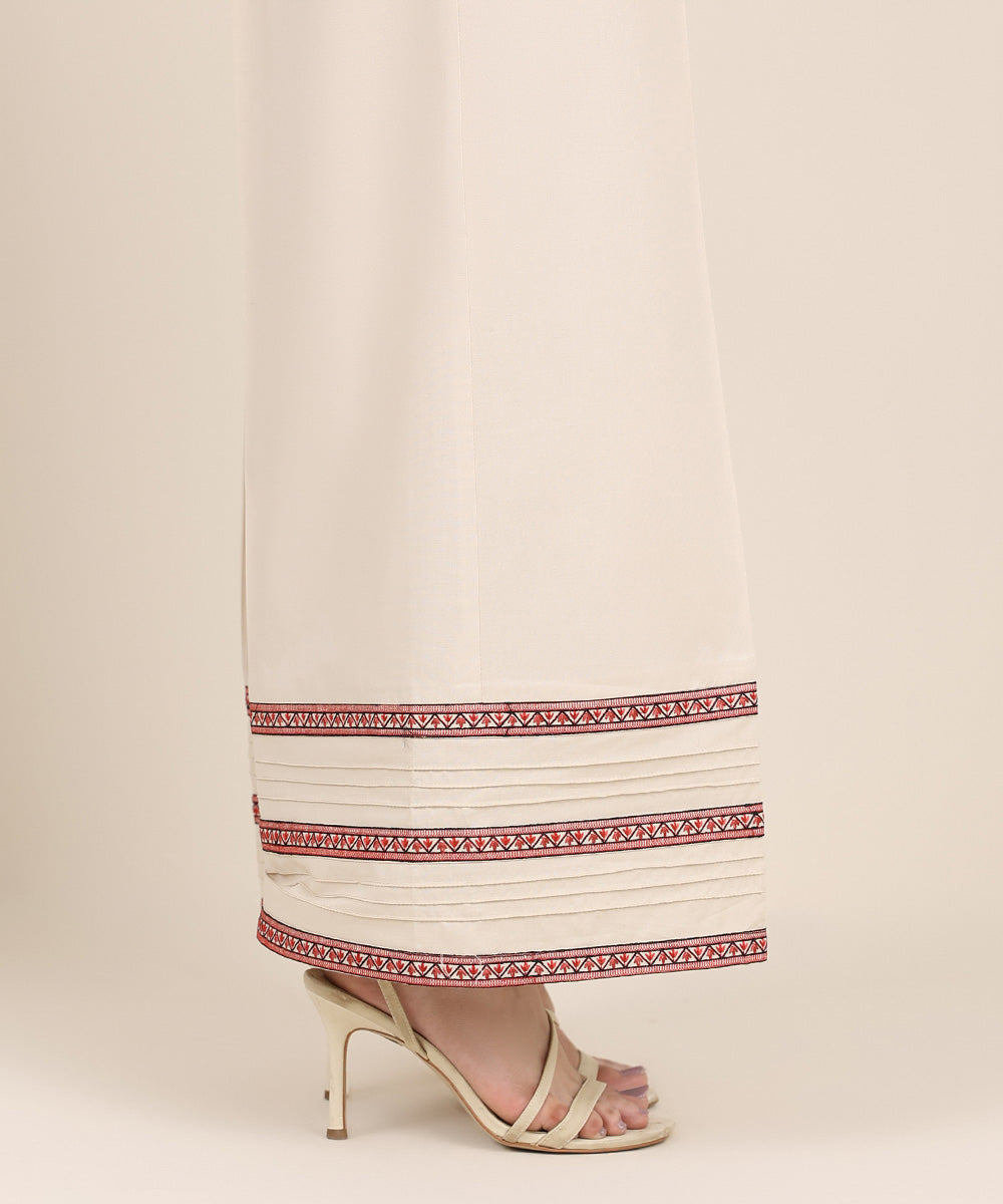 Women's RTW Cambric Beige Embroidered Flared Pants